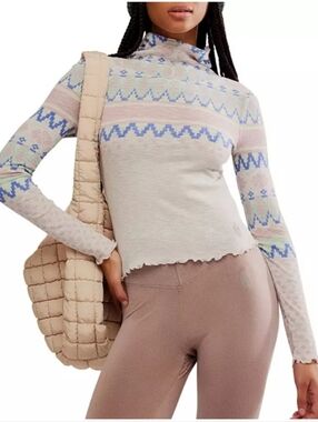 FP Movement Breathe Easy Printed Layer Ribbed Hooded Long-Sleeve Top, NWT